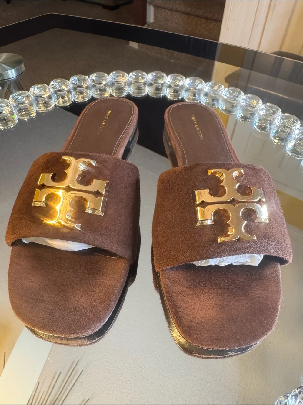 Tory Burch Brown Suede Eleanor Flat Sandals/ Slide. Size 7
